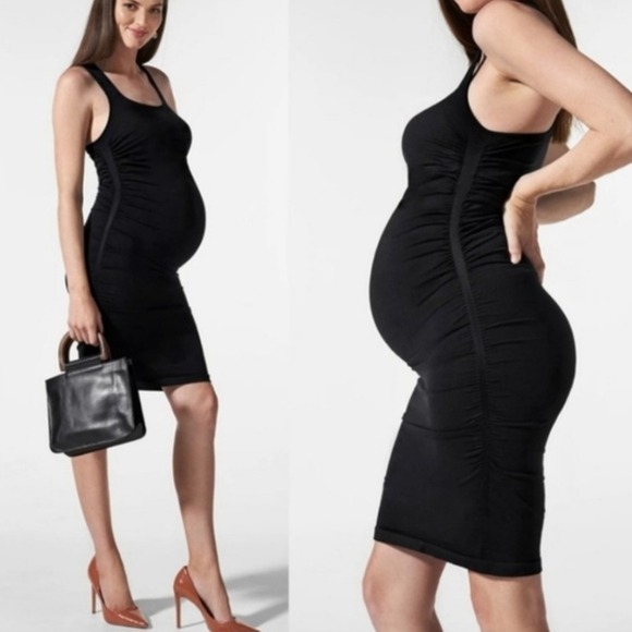 BLANQI Everyday Black Maternity RACERBACK Tank Dress WOMEN M/L Ruched Sleeveless - Picture 1 of 8